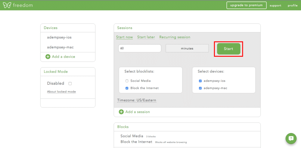 start your Freedom session